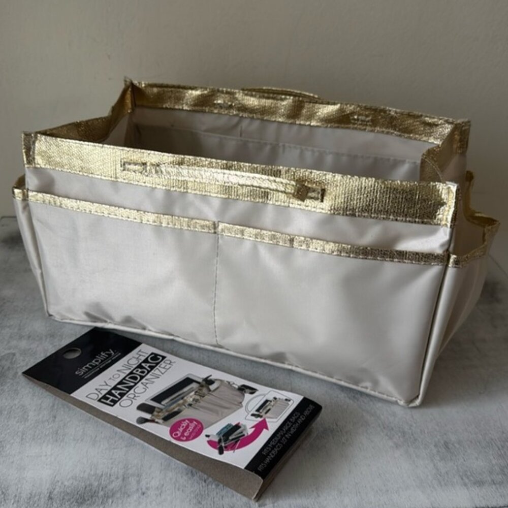 Simplify Handbag Organizer Insert for Med/Large Bags Nylon Grey /Gold trim